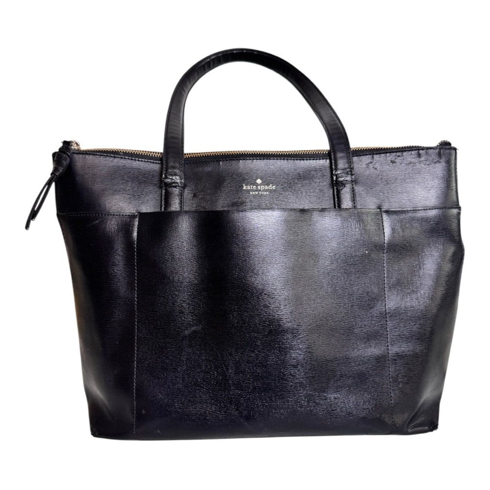 Kate Spade New York Black Saffiano Leather Large Zip-Top Tote – Classic Work Bag
